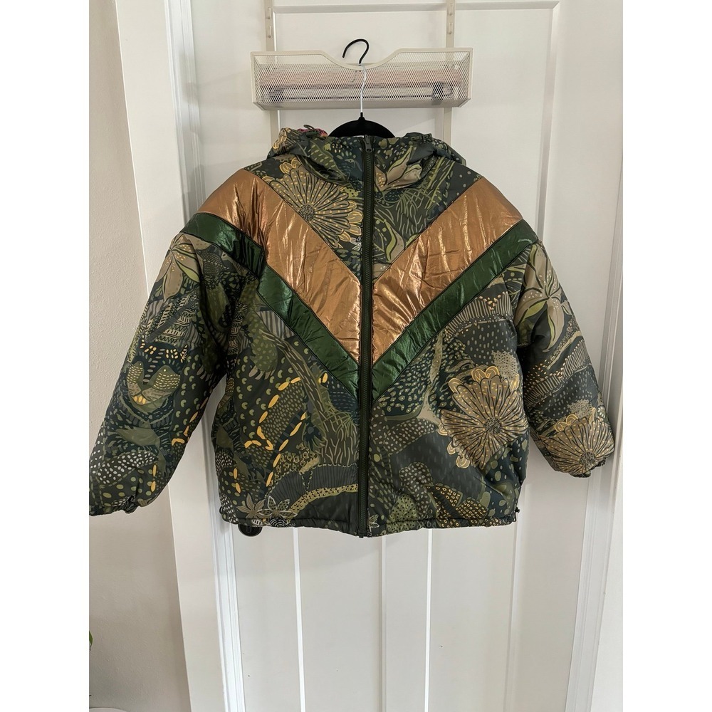 FARM Rio Green Cool Hooded Metallic Reversible Puffer Jacket Sz Small NWT - Picture 2 of 9